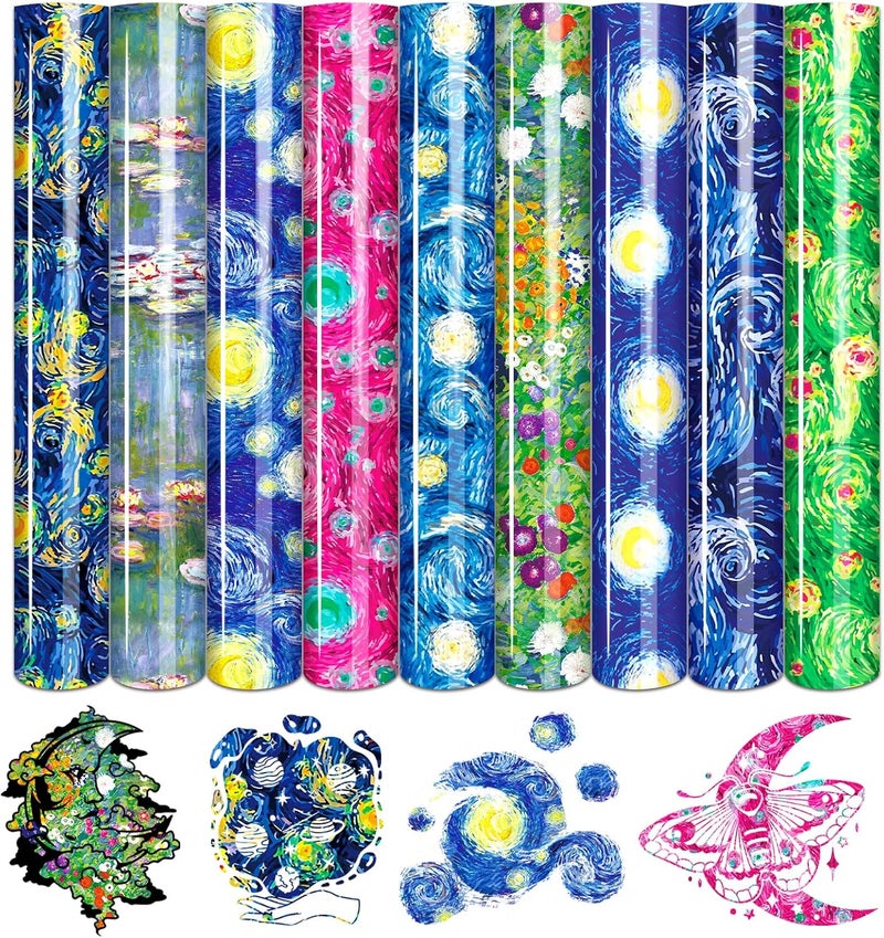 Tintnut Starry Night Heat Transfer Vinyl - 9 Sheets 12 X 10 Inch Impressionist Paintings Van Gogh HTV Bundle Iron on Vinyl for Fabric Heat Press Pattern Craft DIY T-Shirts, Hats, Canvas Bags - Image 1